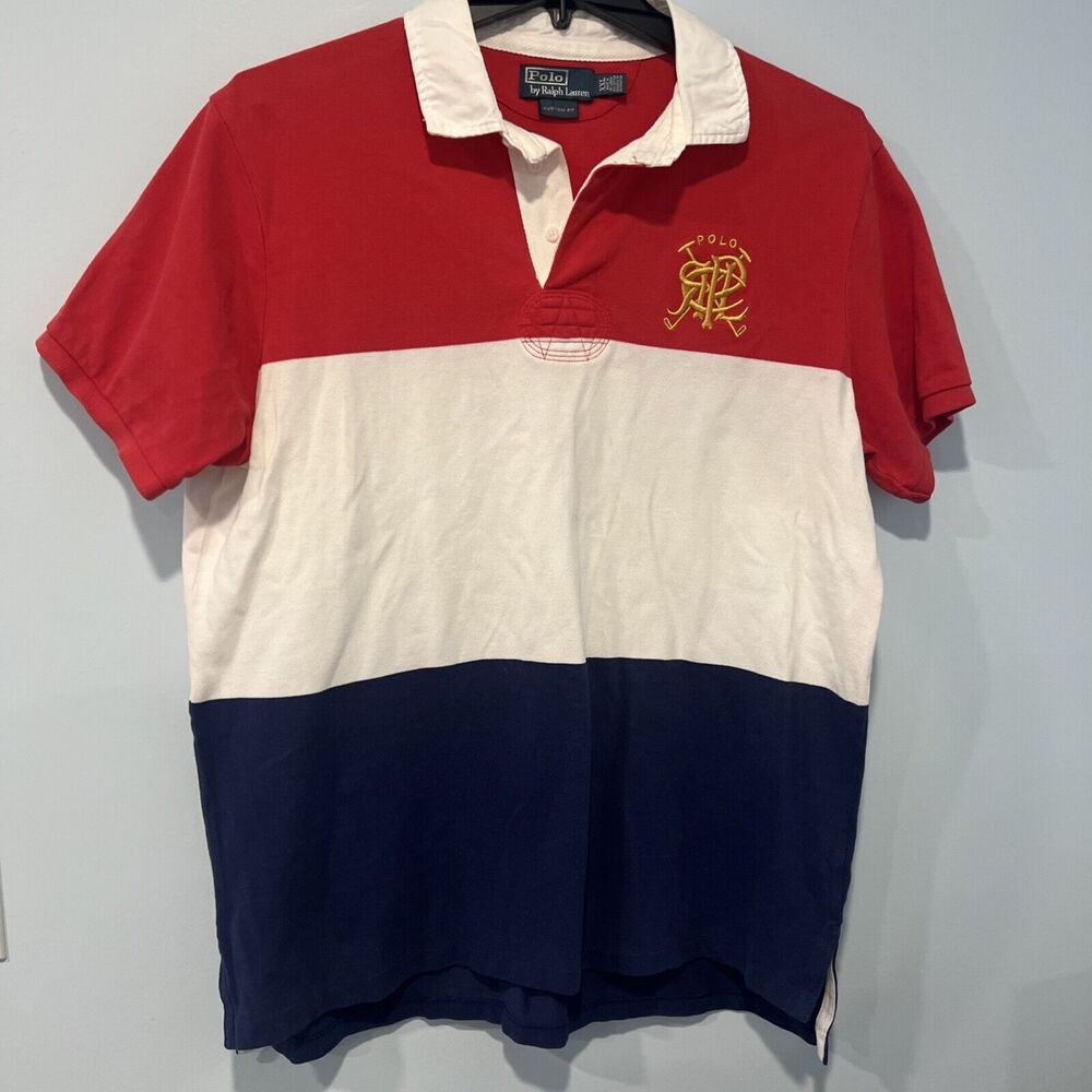 VTG Polo Ralph Lauren Size 2XL Cross Mallets Rugby Crested Shirt Color Block